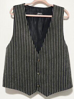 Mens VTG Striped Steampunk Waistcoat Vest XL Western Dandy Dark Academia Gothic